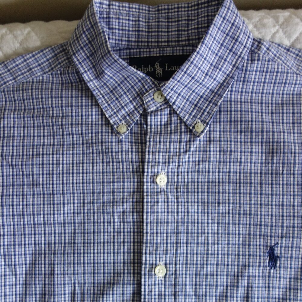 RALPH LAUREN Polo Logo Blue Plaid Long Sleeve Classic Fit Shirt 15 32/33
